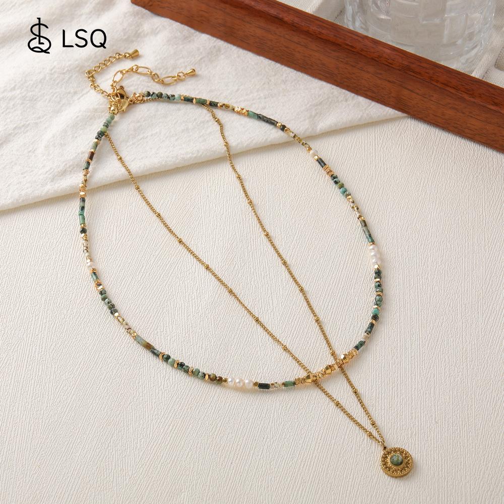 New natural freshwater pearl African turquoise handmade beaded necklace with original design, niche Czech bead collarbone chain