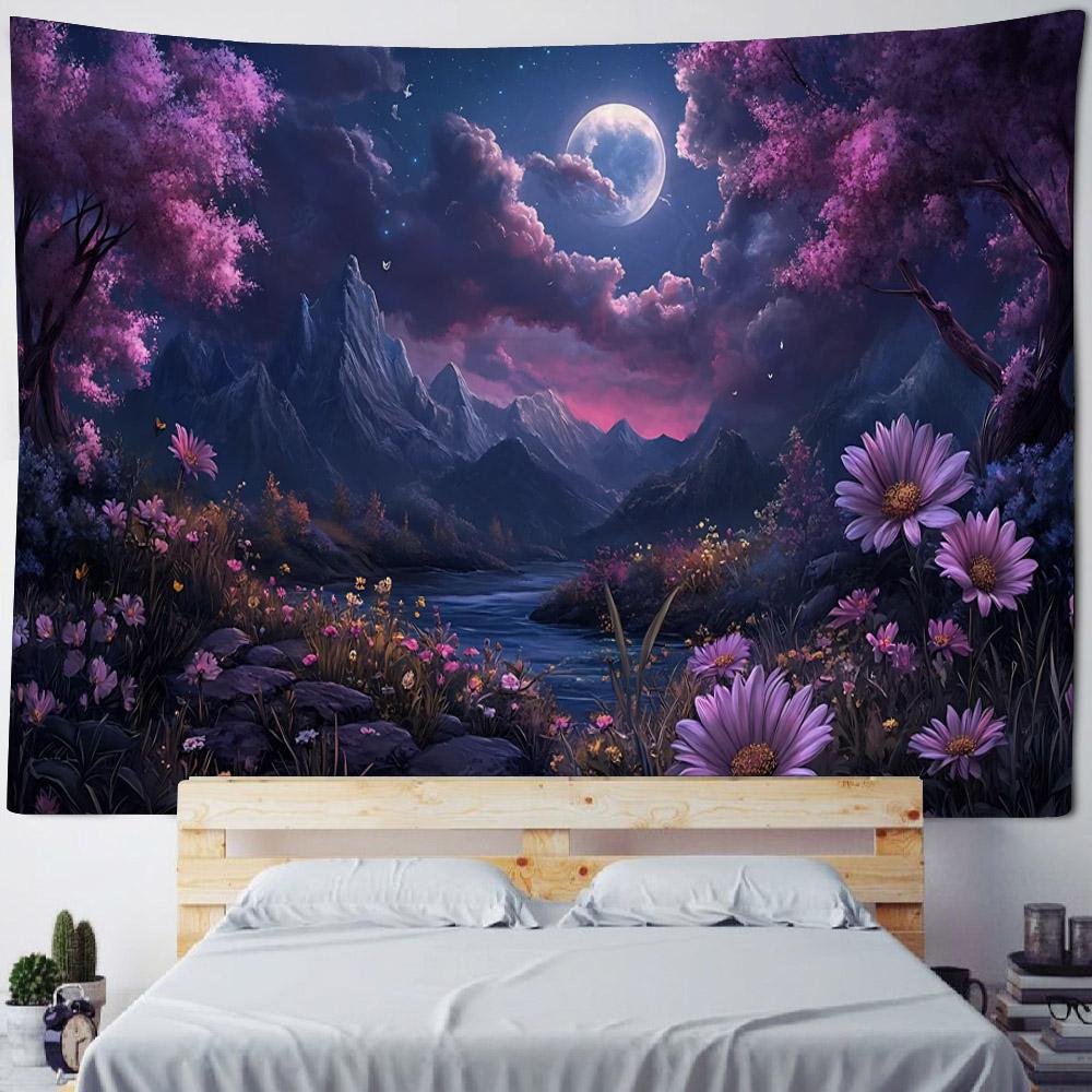Dreamy Starry Sky Landscape Tapestries Moon Stars Hippie Home Decor Bedroom Dormitory Wall Hangings Artistic Backgrounds