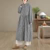 Spring Plaid Linen Dress: Women's Retro Long Sleeve Design Skirt