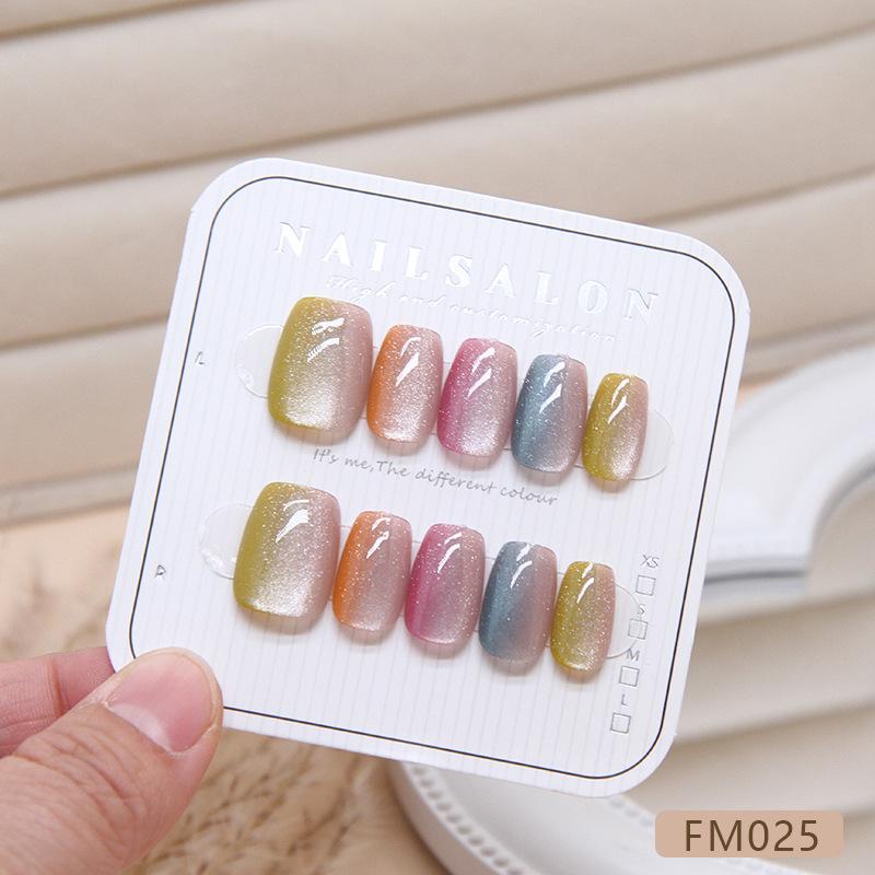 10 Pcs Fashion Multicolor Cat Eye Nail Stickers Detachable Clear Press On Nails Spring Chic Manicure Patches