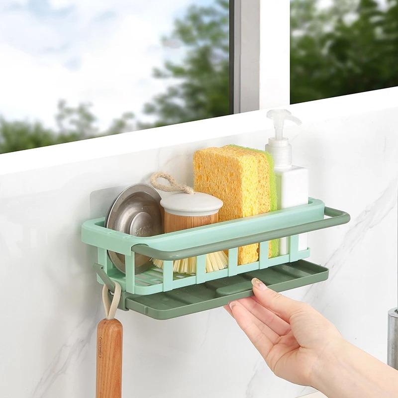 1Pcs Sponge Holder Kitchen Organizer Dish Drainer Soap Rack Sink Tray Dishcloth Towel Rack Wall Mounted Storage Basket Shelf