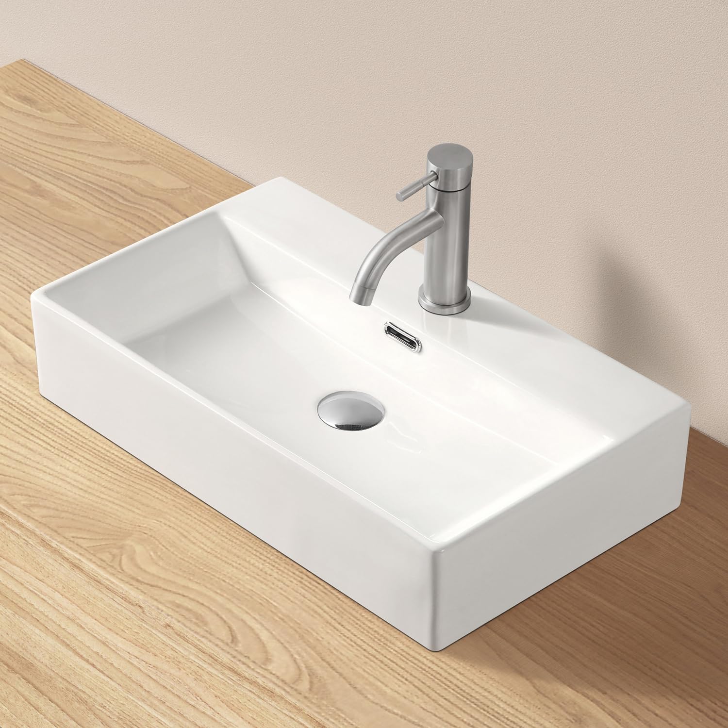 

Смеситель JOMOWN Большая раковина для мытья Комплект умывальника Отдельно стоящая раковина Стильная раковина для мытья рук Раковина для мытья рук Керамическая Чаша для мытья рук [Со смесителем] белый