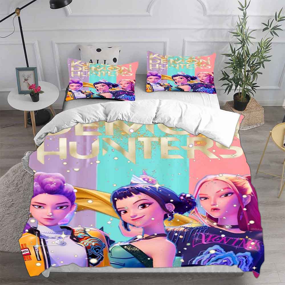 KPop Dämonenjäger Rumi Mira Zoe Bettwäschesets Steppdecke Quilt Bettbezug Bettdeckenbezug Kissenbezug 2-3-teilige Sets Kinder Erwachsenengröße