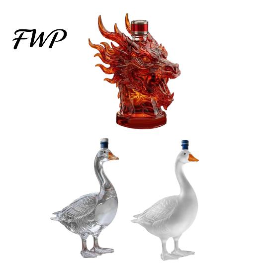 Amber Liquid Display Decanter 3D Animal Whiskey Decanter, 350ml Decorative Bottle, Glass Bird Liquor Design Bottle Artistic for Wine Spirits Home Bar
