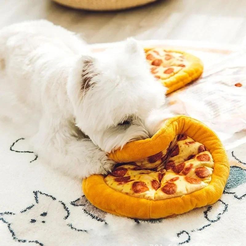 Jouets en Peluche pour Chien Forme Pizza Jouets Sonores Couinants pour Chiens Chiots Jouet à Mâcher pour Aiguiser les Dents des Chiens Fournitures pour Animaux