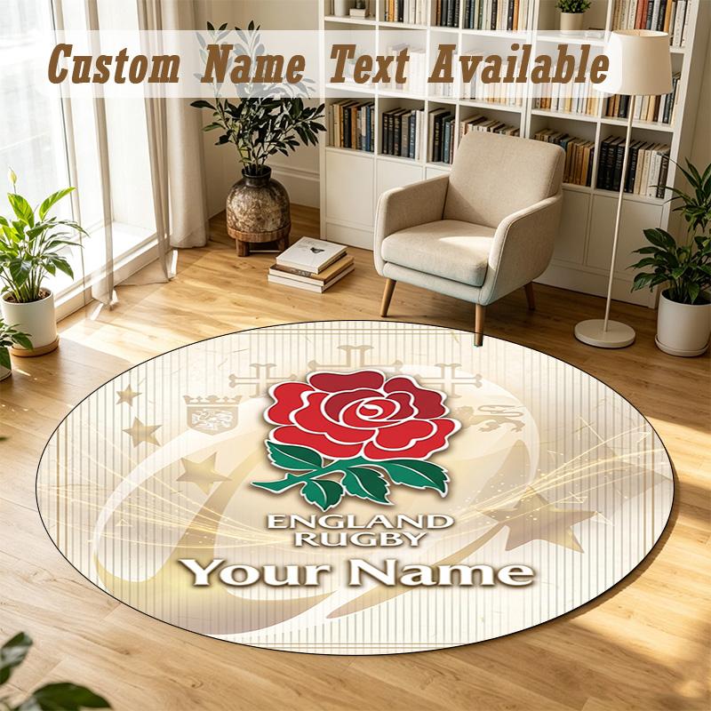 Round Rug Custom NameEngland Rugby Pattern Non Slip Carpet Home Floor Decor