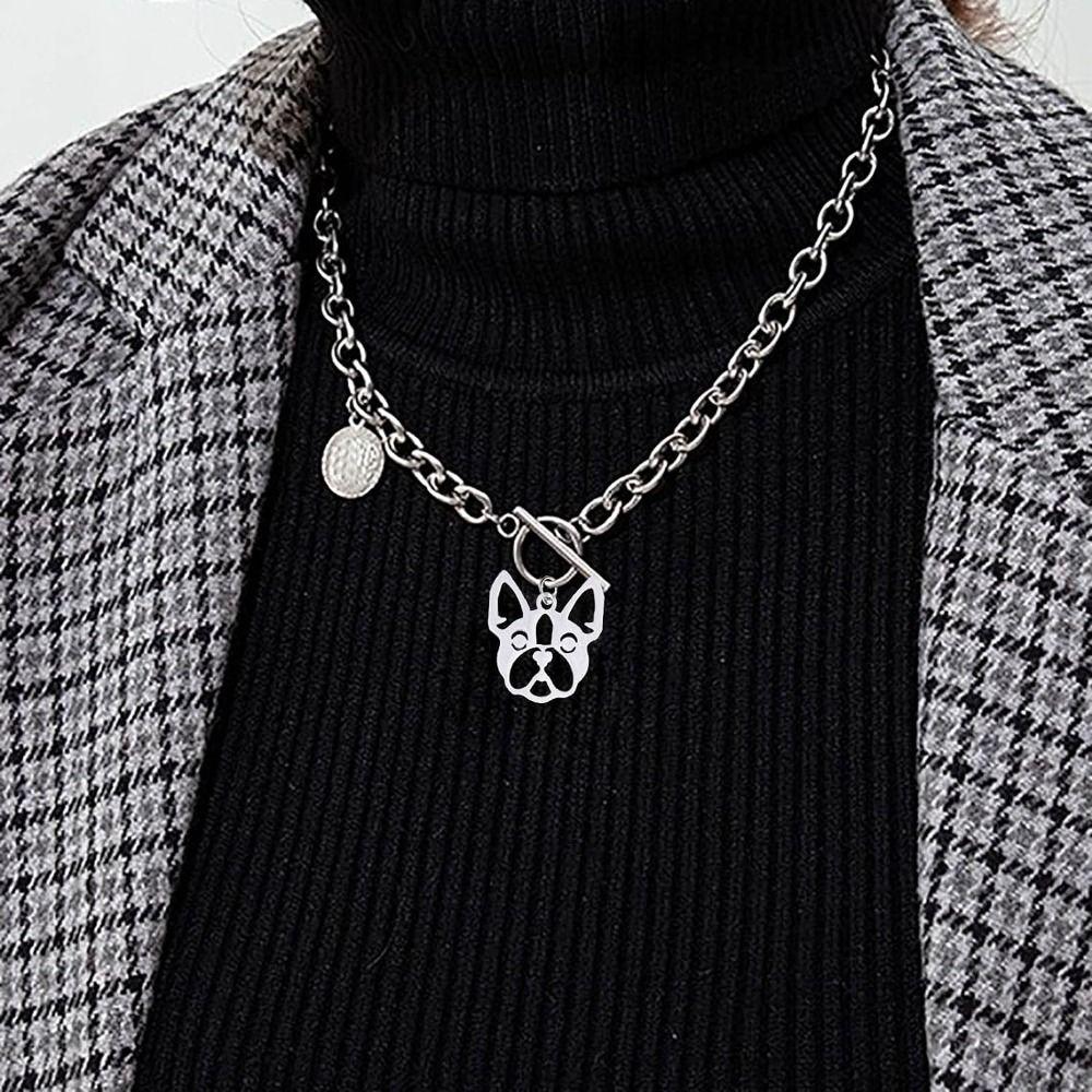 28.5*32mm French Bulldog Doggy Dog Bull Dog Head Pendants Stainless Steel Charms  For Necklace