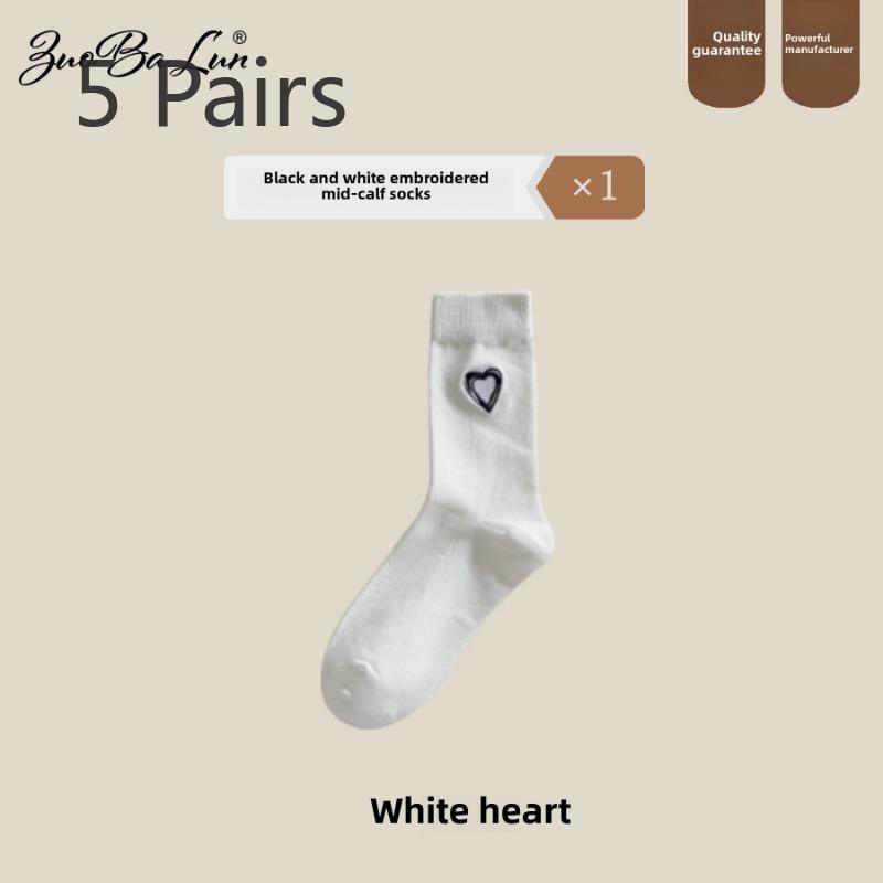 5 Pairs of Women's Summer Thin Letter Embroidery In The Tube Trend All Match Cotton Pile Socks