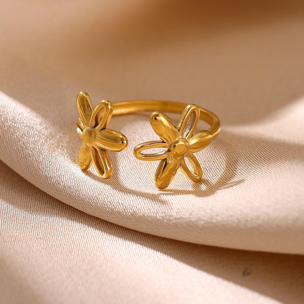 New Gold Color Rings For Women Geometric Flower Minimalist Stainless Steel Anillos Waterproof Butterfly Jewelry Elegant Her Gift