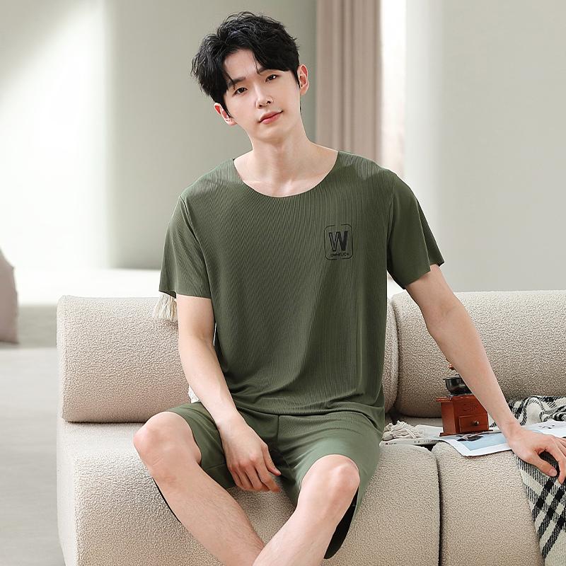 Summer Men's Pajamas Tops and Shorts MODAL COTTON Cool Sleepwear Loungewear Students Two-Piece Letter Youth Nightwear Homewear