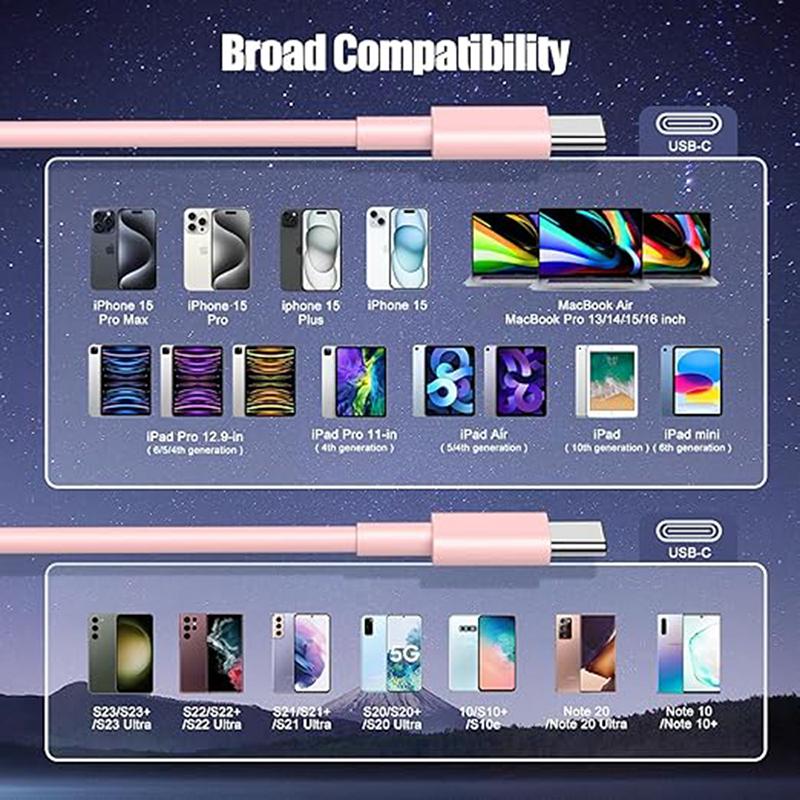 USB C to Type C Multi Color Cable PD Fast Charging Data Cable For phone15 15Pro Huawei Samsung Xiaomi Type C Data Line 1M 2M 3M