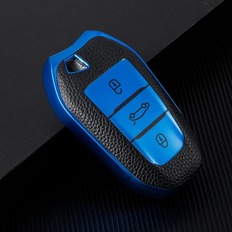 Peugeot Car Key Leather Case for 508L/4008/5008 - Unisex Protective Shell with Buckle