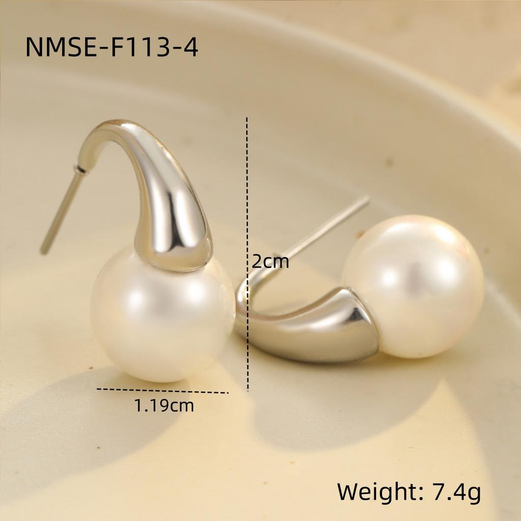 GEMCHIC Women's Elegant Faux Pearl Drop Earrings Stainless Steel Gold Silver Plated Hoop Dangle Jewelry for Wedding Party