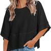 Damen-Patchwork-Farb-Rundhals-Dreiviertelarm-Pagodenärmel-Lässiges T-Shirt