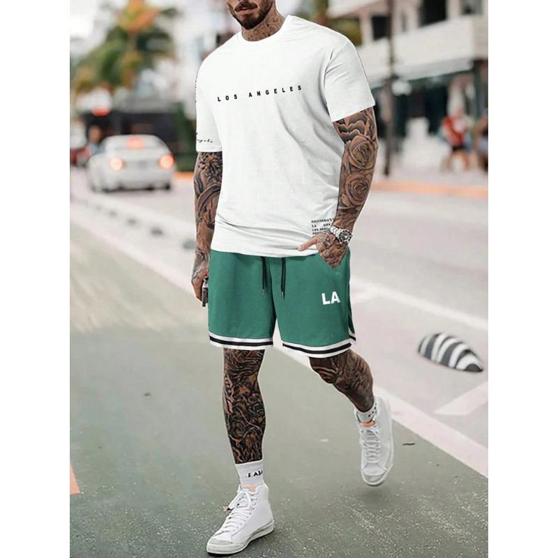 

Мужская повседневная футболка с коротким рукавом Manfinity Homme в европейско-американском стиле с принтом и шортами, комплект из утеплителя против морщин 6XL