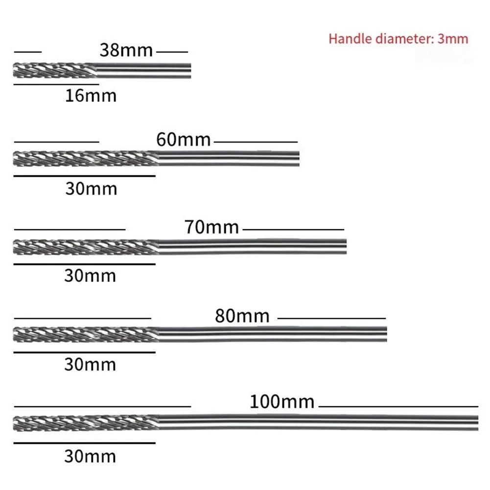 1pc 3mm 1/8  Long Shank Drawing Carbide Burs For Dremel Tool Milling Cutter Burr Cut Rotary 38mm To 100mm Power Tools