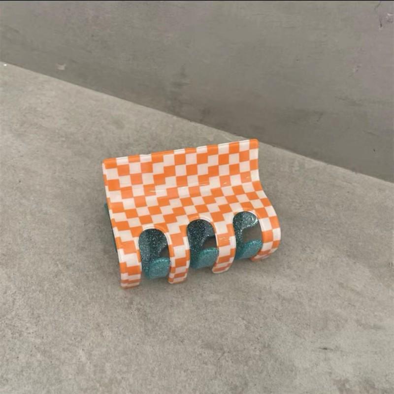 Rosa & Grün Karierter Acetat Haarclip - Große Zweifarbige Kralle für Ins Girl, Süßer Hinterkopf-Stil