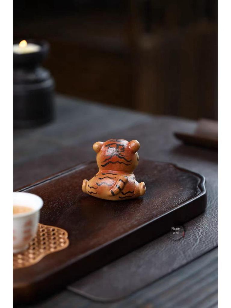 Yixing Zisha Handmade Lucky Zodiac Tiger Tea Pet Ornament
