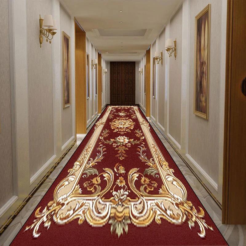 European Retro Floral Long Corridor Carpet Washable Runner Stairway Rug Luxury Aisle Long Corridor Non-slip Mat Customizable