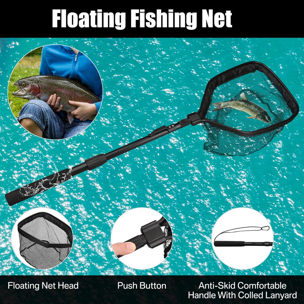 55cm-190cm Telescopic Fishing Net for Salmon Fly Carp Catfish Trout Floating Landing Net Easy Catch & Releasee Foldable