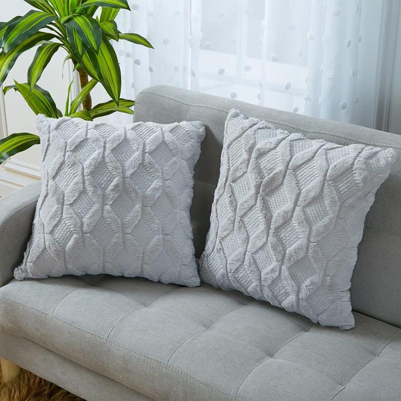 45x45cm Pillowcase Geometric Diamond Block Pattern Plush Cushion Cover Simple Home Sofa Cushion
