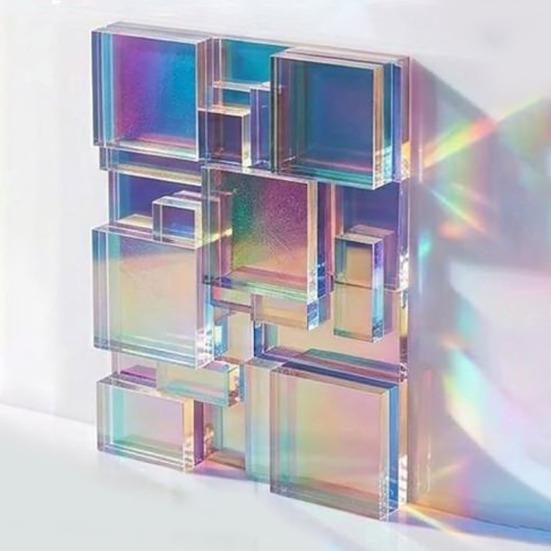Yousheng Mini Iridescent Acrylic Squares, Translucent Rainbow Acrylic Pieces, 2cm 3cm Holographic Acrylic Tiles for DIY Crafts, Mosaic Art, Light And