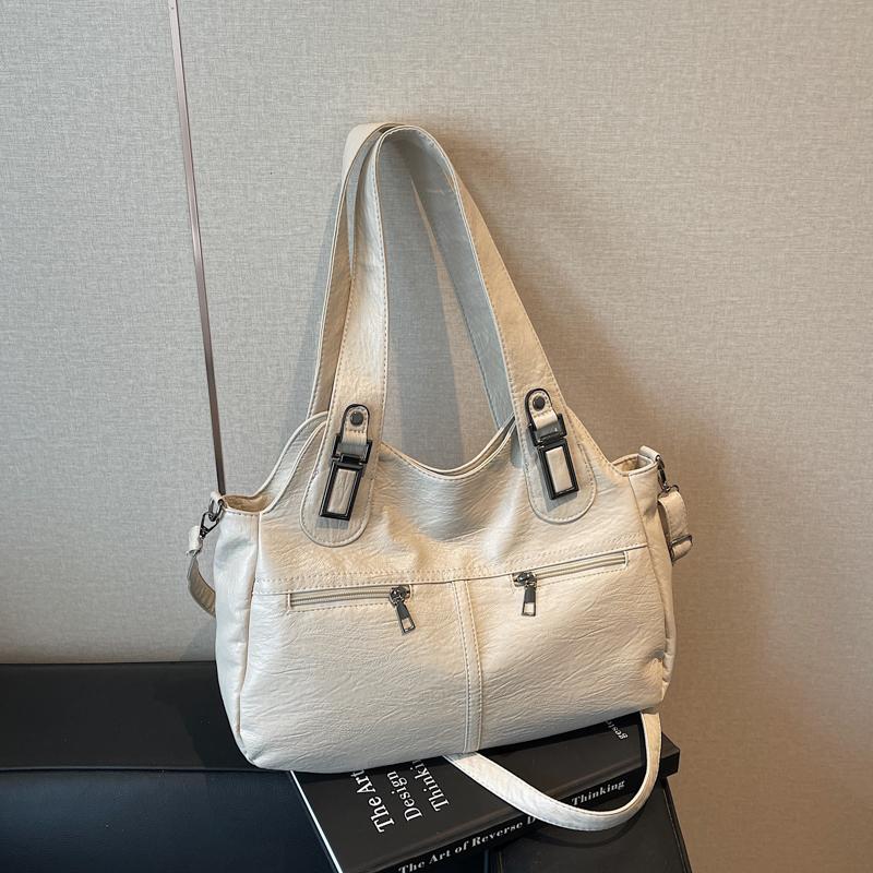 Women's Soft Leather Shoulder Bag Luxury Designer Handbag Ladies Solid Color Casual Large Tote Bag Messenger Commuter Sac A Main