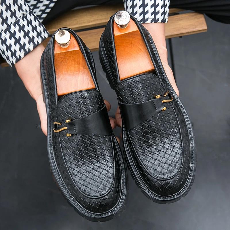 

Мужские кожаные повседневные туфли, лоферы на платформе, слипоны, высококачественные туфли на толстой подошве для увеличения роста, оксфорды, свадебные туфли 38 чёрный