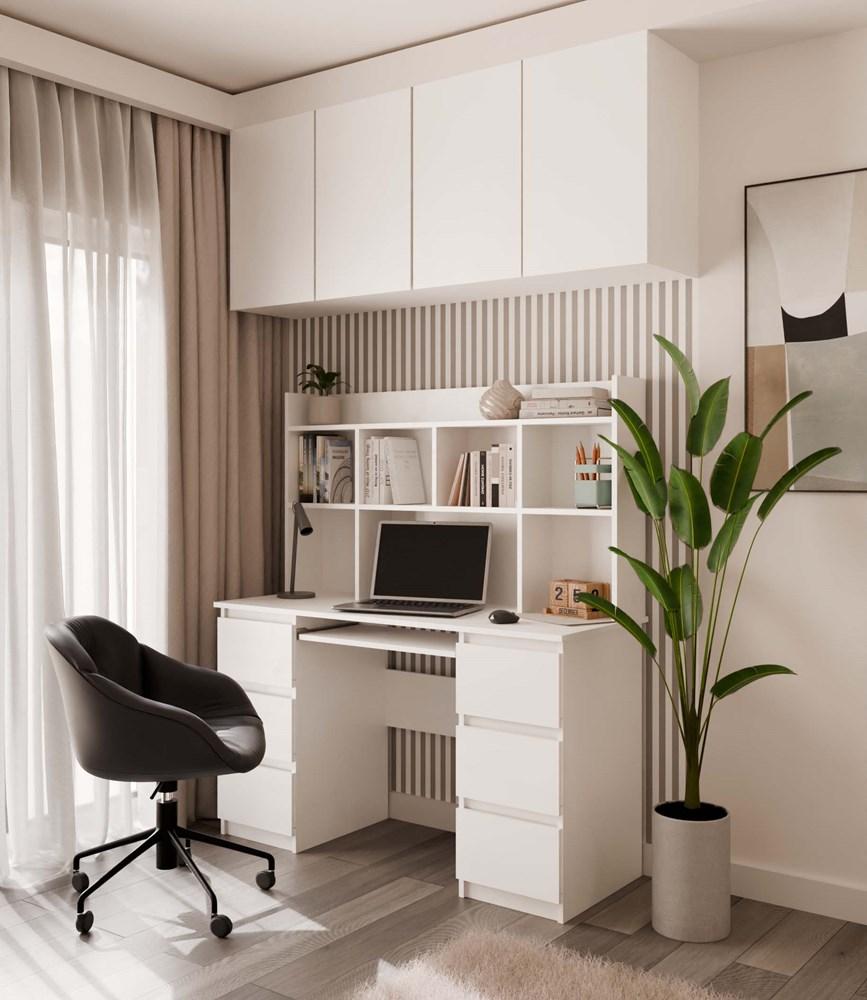 Escritorio Kuba con Estante Blanco Juego de 6 Cajones Estantes para Oficina Habitación de Trabajo