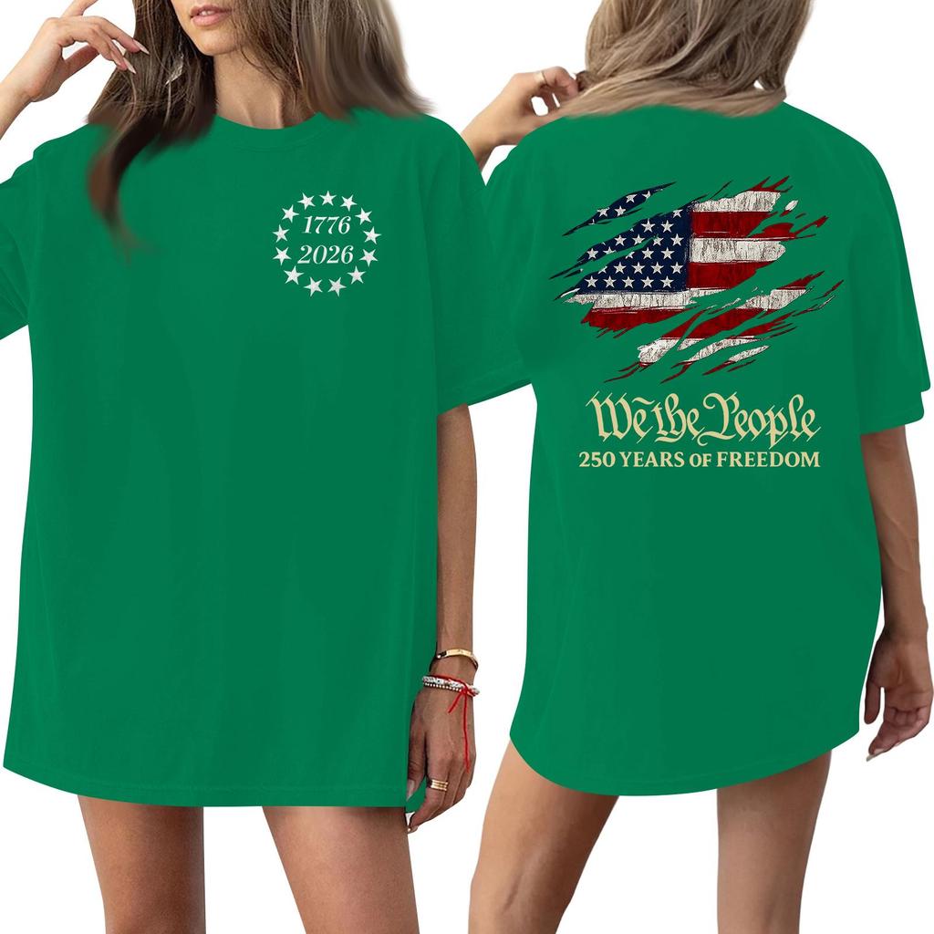 Women Casual Crew Neck Short Sleeve T Shirt 250th Anniversary Graphic Print Loose Fit Lightweight Top