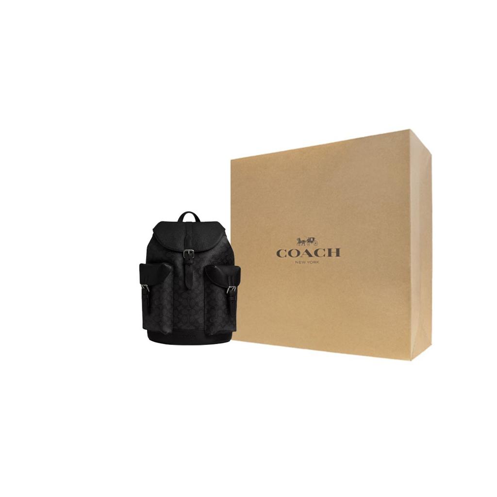 Coach Warner 32 Logo Buckle Fastening Faux Leather Backpack Large Men Backpack Charcoal CW211-QBMI5