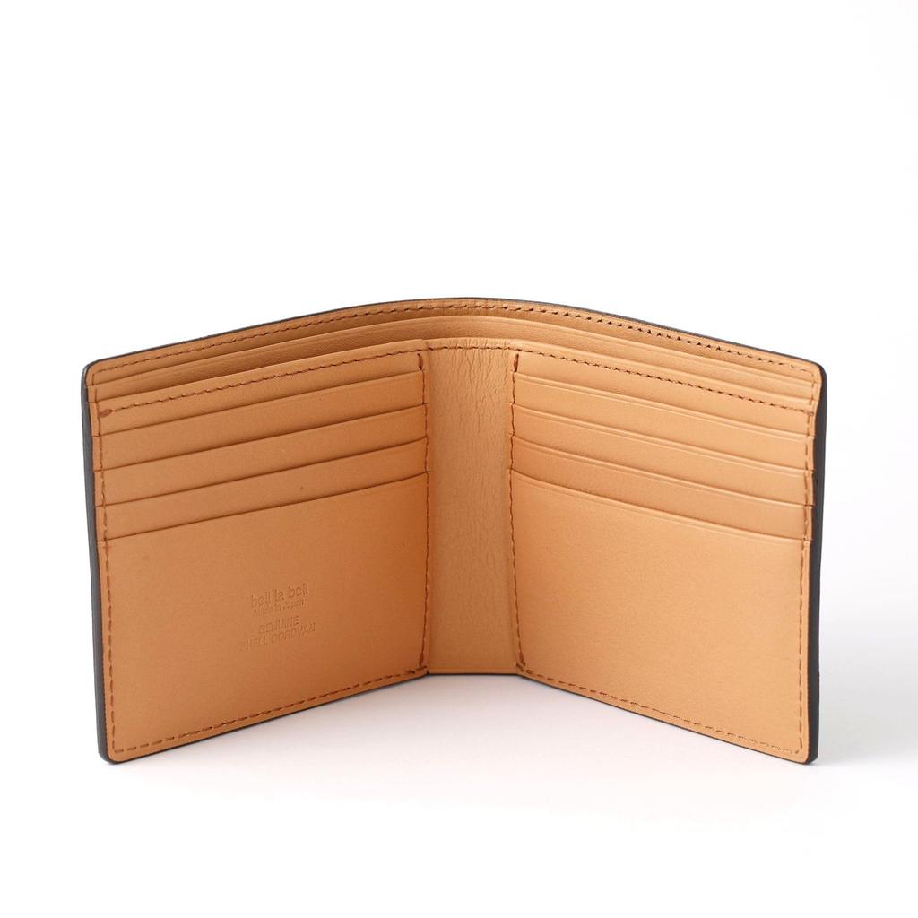 [Bell la bell] Bell Label Bi-fold Wallet, Cordovan Leather [Made in Japan] All-Leather Men's Wallet (No Coin Pocket) (Bi-fold Wallet (Card Holder Type