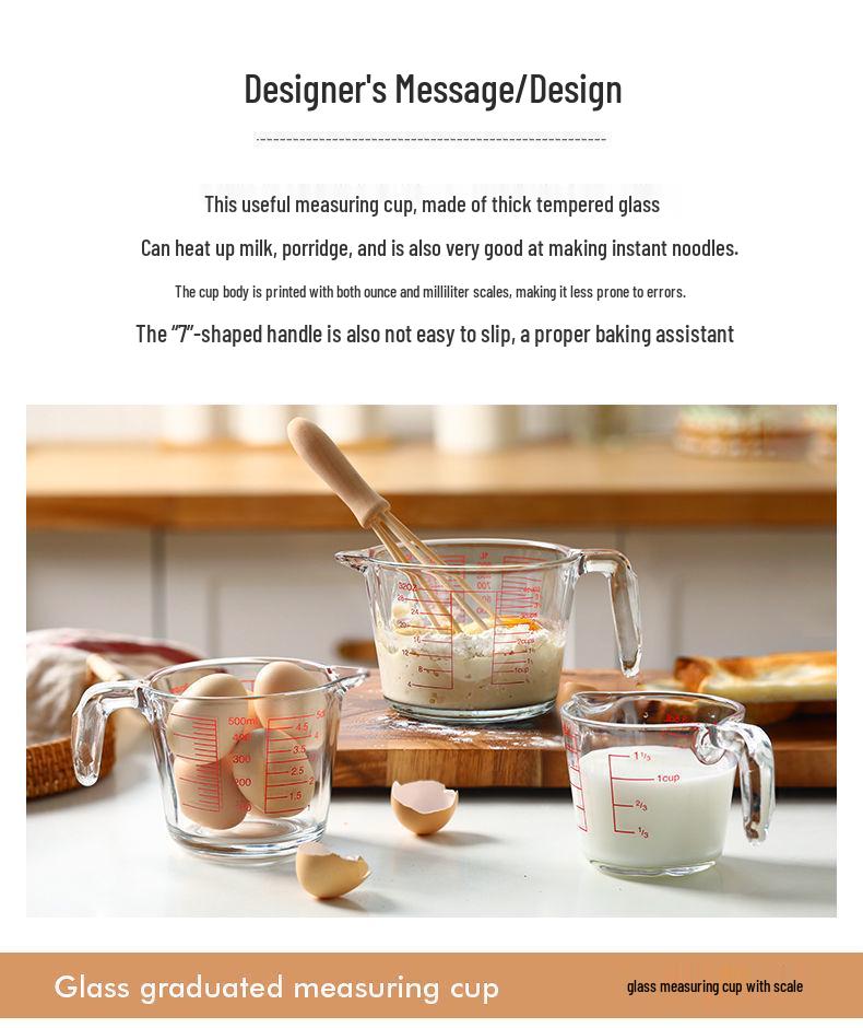 Heat-Resistant Glass Measuring Cup for Microwave Baking - Large Capacity with Scale