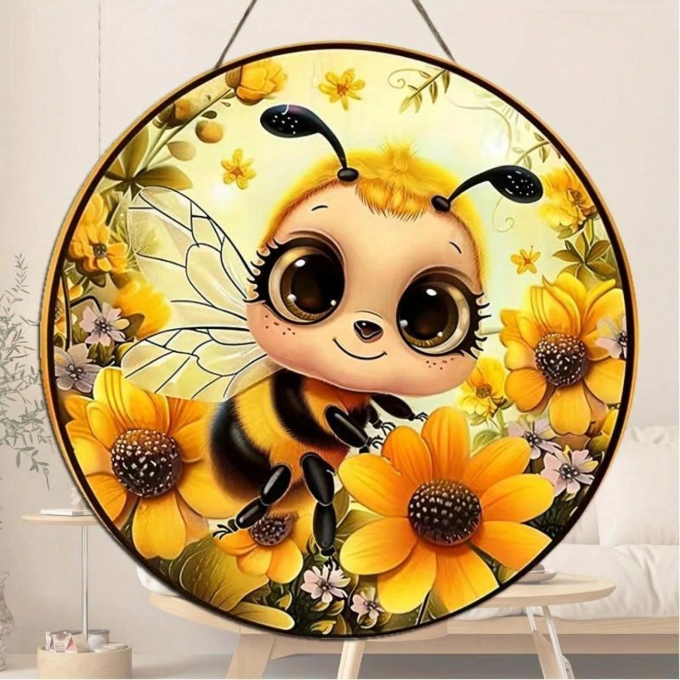 Vintage Metal Wall Art Round Bee Floral Decor Home Cafe Office 20x20 разноцветный