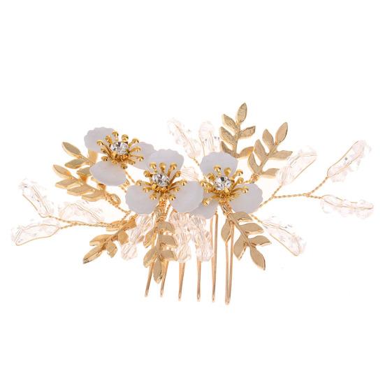 

Мода Стразы Лист Цветок Женщины Свадебный Гребень Свадебная Вечеринка Заколка Головной Убор золотистый