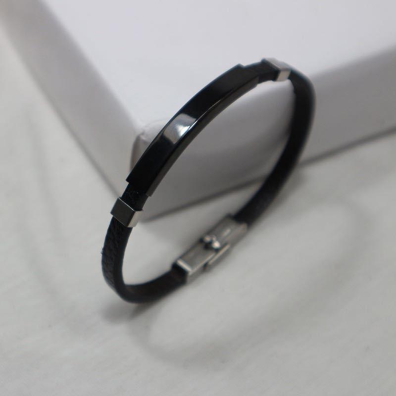 Engravable Titanium Steel and Leather Bracelet - Korean Style Stainless Steel Lucky Bracelet