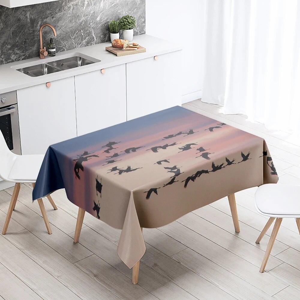 Sunset Migratory Birds Tablecloth Party Restaurant Banquet Decor Stain Resistant Waterproof  Home Table Decoration