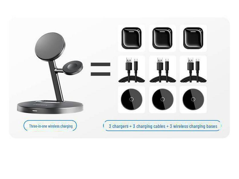 PISEN 15W MagSafe 3-in-1 Wireless Charger for Phone, Watch, and Earphones with Lazy Bracket