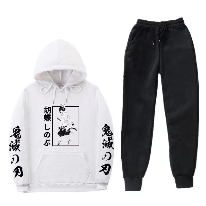 Unisex Anime-Inspired Hooded Sweatshirt Set Winter Thick Cotton Blend Tracksuit Teens Adults