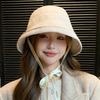 Elegant autumn and winter French high-end hat, small fragrant style simple plaid bucket hat, fashionable crimped bucket hat