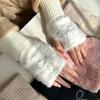 Plush Knitted Gloves Solid Color Half Finger Mittens Cute Bow Gloves  Girl