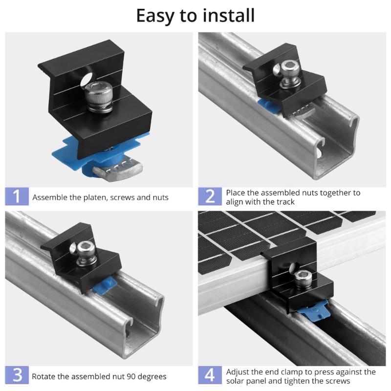10Pcs Solar End Clamp Z Bracket Wide Photovoltaic Mounting Bracket Adjustable Solar Panel Mounting Bracket Clamp