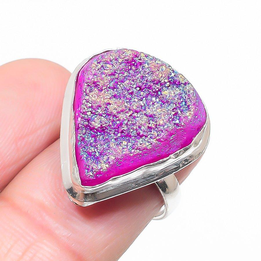 

Natural Titanium Druzy Gemstone 925 Sterling Silver Gift Ring Size 6.5 Y3R70