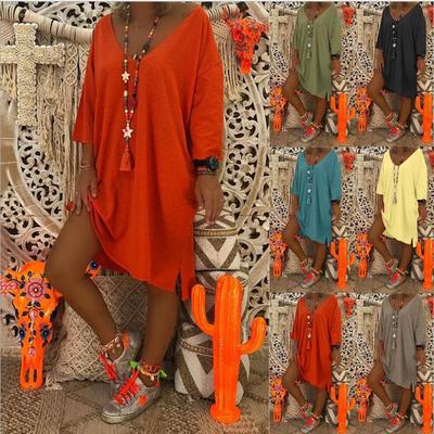 Women V Neck   Beach Cover Plus Size Ladies Baggy Dress