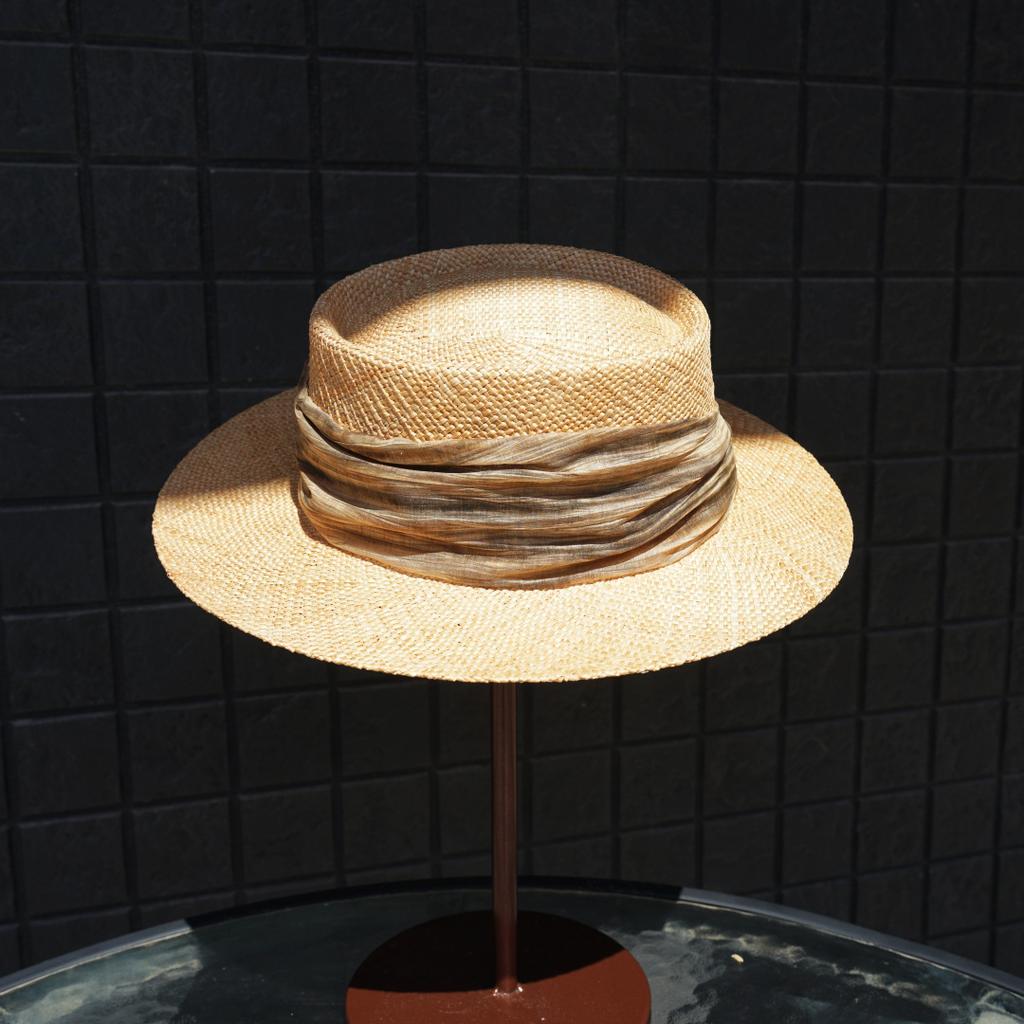 Japanese Retro Wide-Brimmed Treasure Grass Woven Flat-Top Top Top Hat Women'S Summer Sunshade Vacation Beach Chinese Straw Hat Elegant