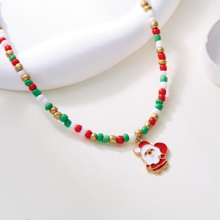 Christmas Themed Bead Necklace Featuring Santa Pendant Festive Color Jewelry For Holiday Gatherings And Outfit Styling
