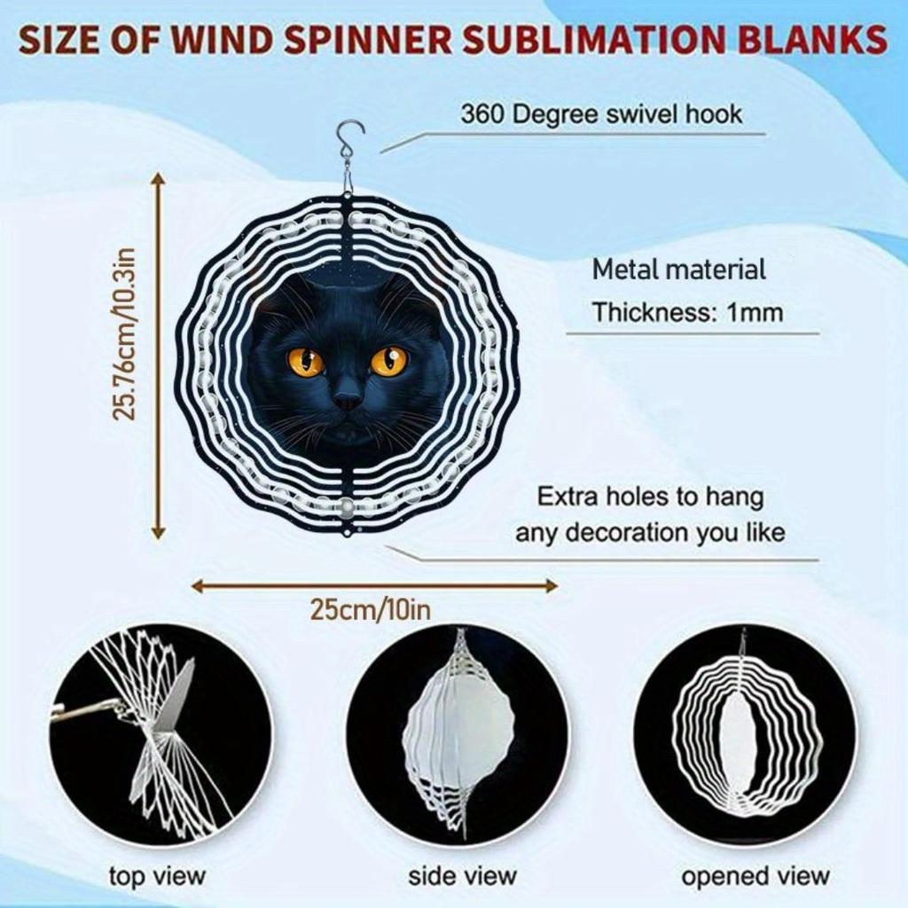 Závěsná větrná zvonkohra Perlová Černá Kočka Vzor Směrovka Větru Gyro Kovová Dekorace pro Venkovní Zahradu Patio Vnitřní Prostor Ideální Dárek pro Festival