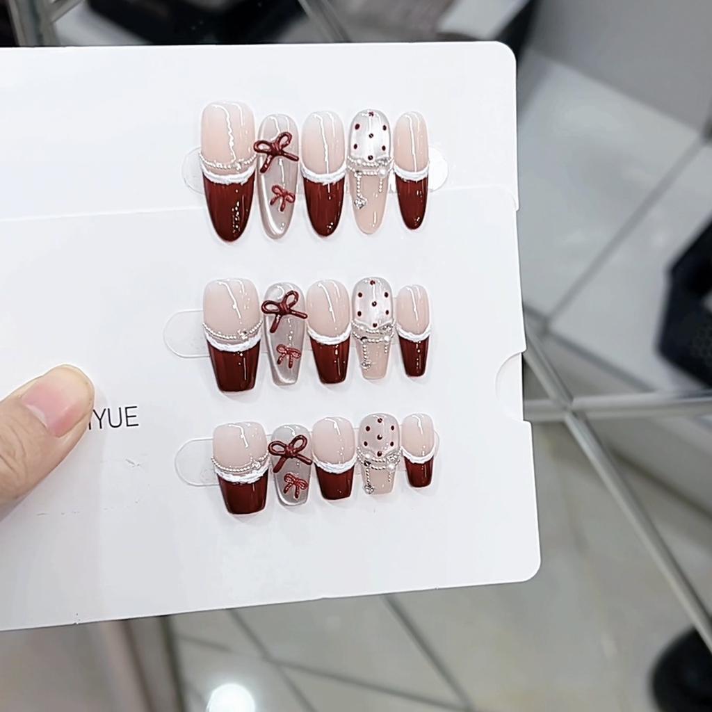 Pure Hand-made Phototherapy Wear Nail Tablets Sweet Wine Red Wear Nail Finished Product Reusable Nail Art