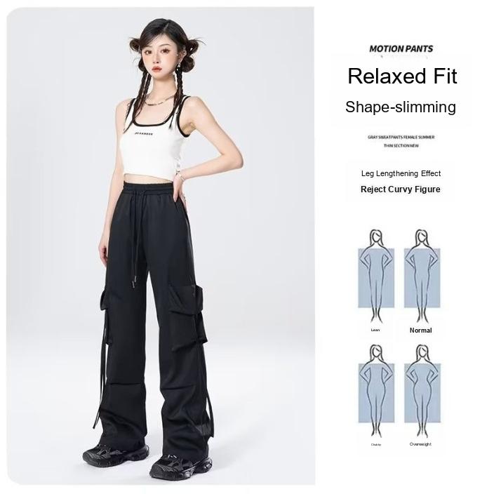 

Work pants for women, high-waisted wide-leg silhouette casual style straight leg long trousers trendy M чёрный