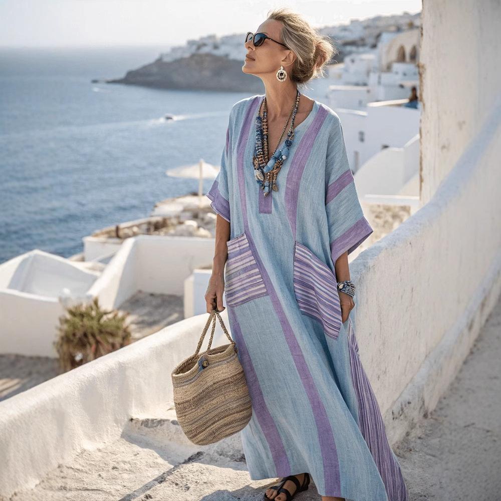 Women's Long Sleeve Boho Print Maxi Shirt Dress
